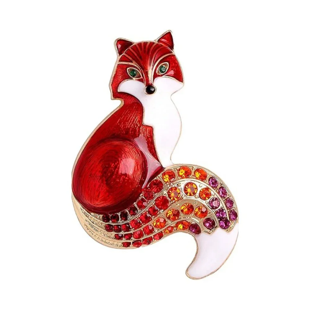 NWOT - Rhinestone Enamel Fox Brooches & 3D Floating Jewelry Display Case - Picture 5 of 11